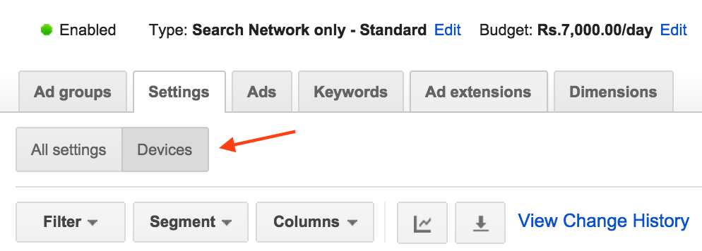 device settings adwords