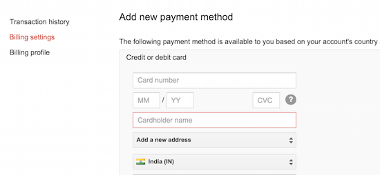adwords credit card payment