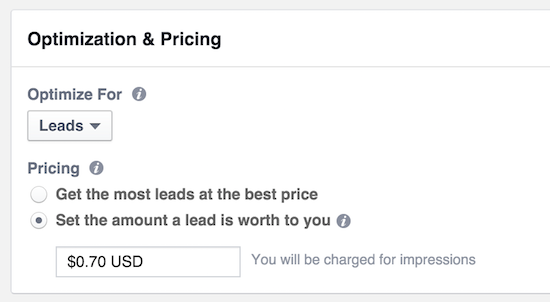 lead ads pricing cost per lead