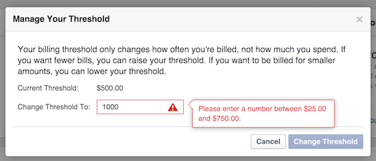 credit limit for facebook