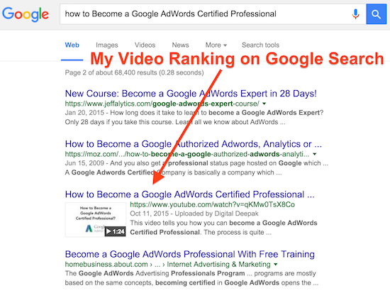 video ranks on Google